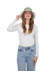 Tahari Women's Color Block Straw Bucket Hat with Fringe