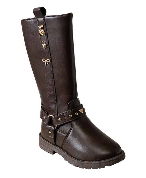 bebe Girl's Knee High Rider Boots with Back Charm Details