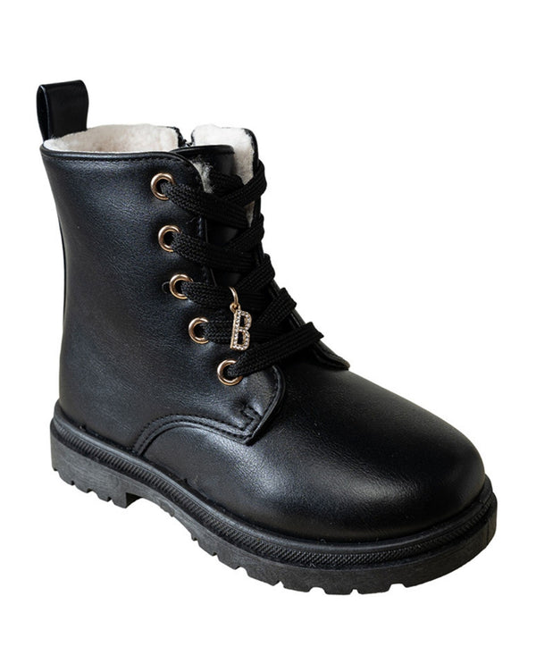 bebe Girl's Toddler Lace-Up Boot with Hanging Charms and Sherpa Lining