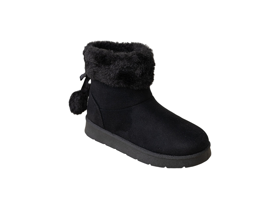 bebe Girls Cozy Ankle Boots With Bow and Pom Faux Fur Lined