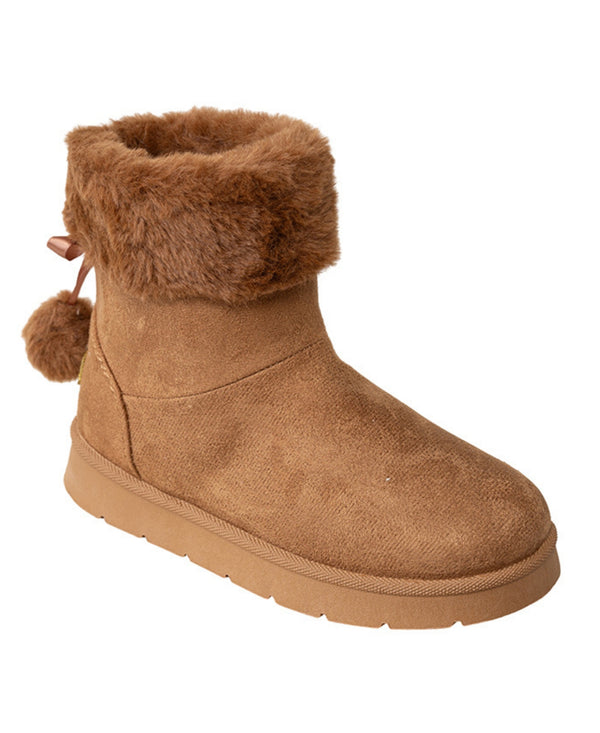 bebe Girls Cozy Ankle Boots With Bow and Pom Faux Fur Lined