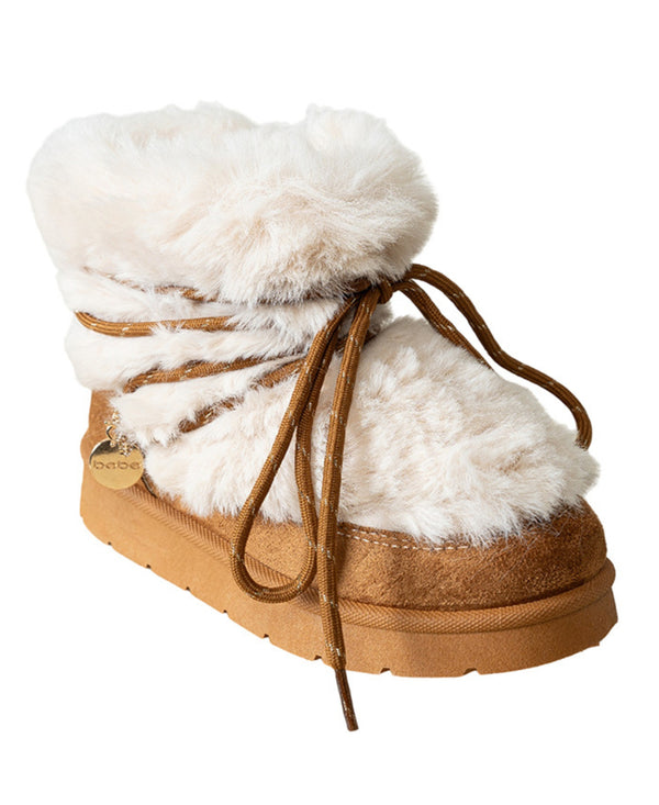 bebe Girl's Hybrid Faux Fur Boot with Lurex Lace and Charms