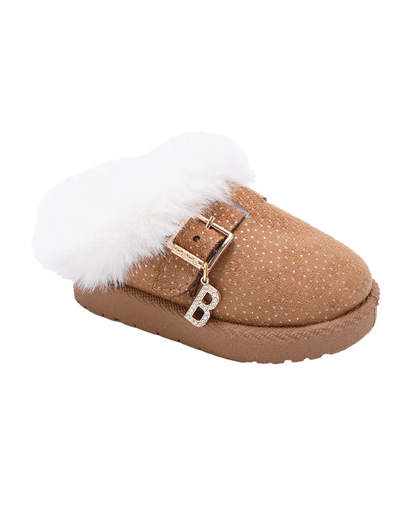 bebe Toddler Girls’ Cozy Winter Slide with Faux Fur Lining and Decorative B Charm