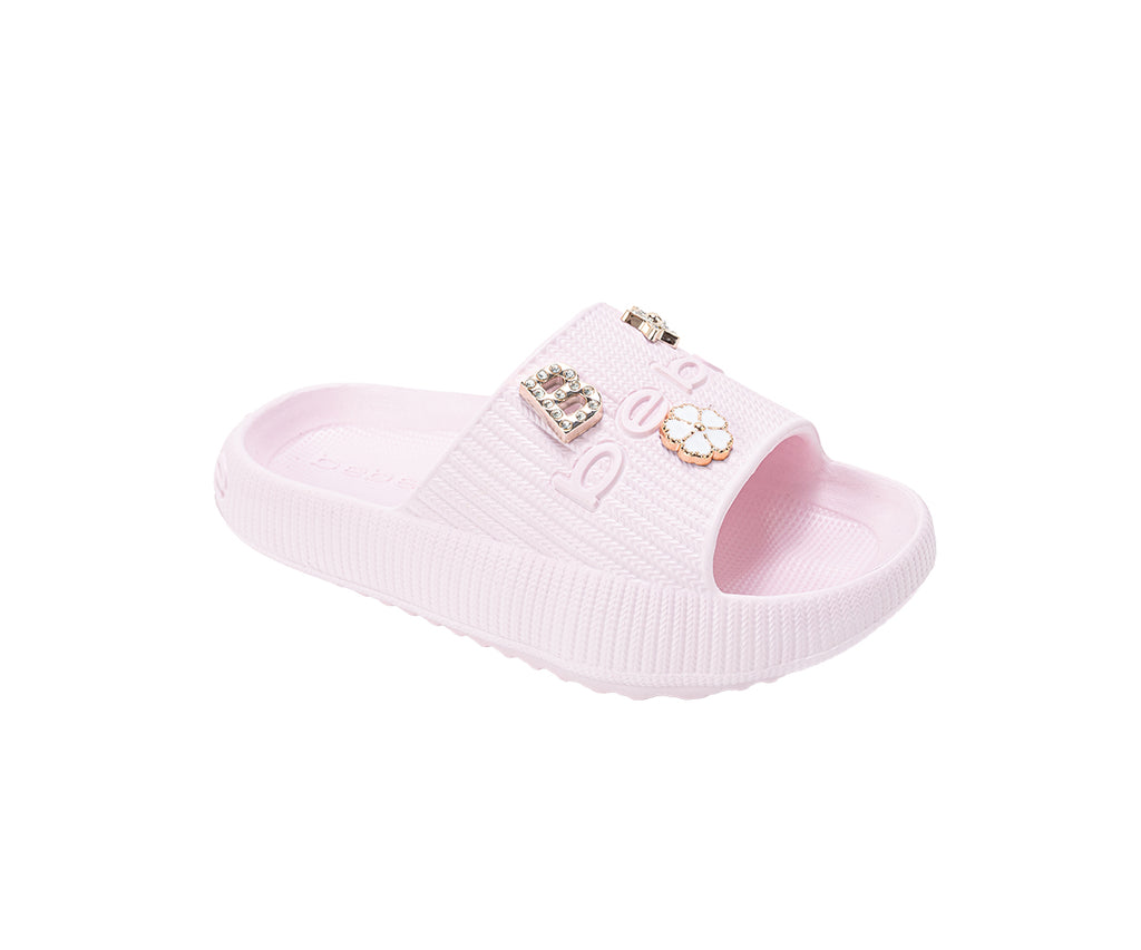 bebe Girls EVA Slide - Lightweight Comfy Slide Sandals with Metal Charms