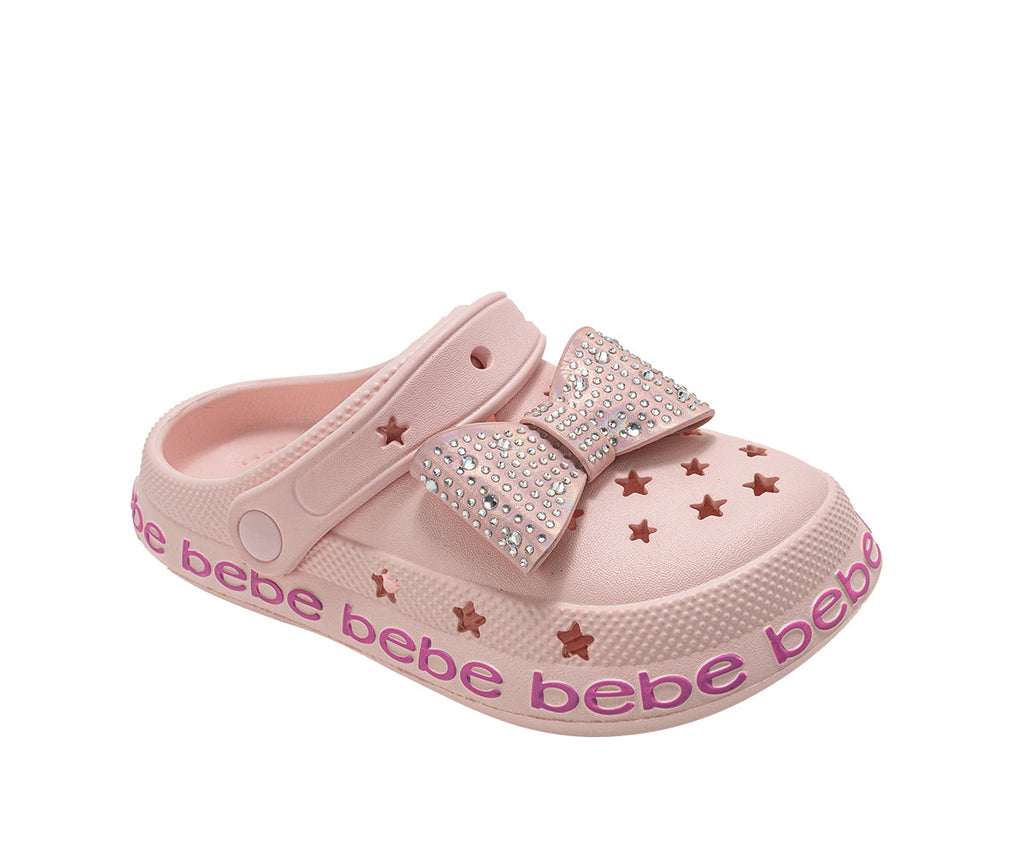 bebe Girl's EVA Lightweight Clogs - Slip - On with Rhinestone Covered Bow