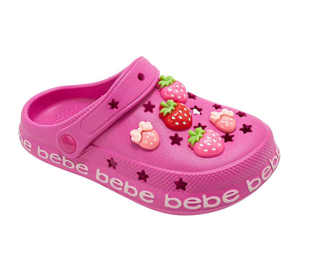 bebe Girl's EVA Lightweight Clogs - Slip - On Comfy Shoes with Fruit Charms