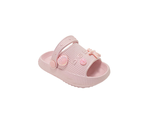bebe Toddler Girl's Platform EVA Slide with Iridescent Finish and Sea Life Charms