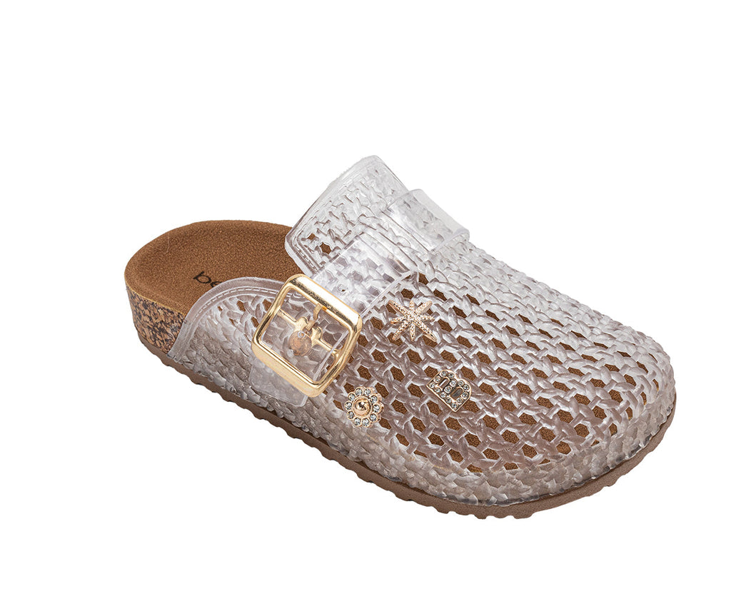 bebe Girl's Footbed Jelly Clogs - Easy Slip-On Design with Buckle and Charms