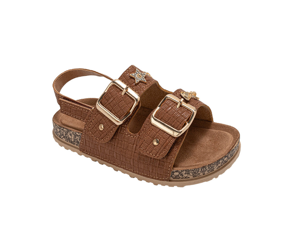 bebe Girl's Footbed Sandals - Comfortable Design with Double Buckle and Charms