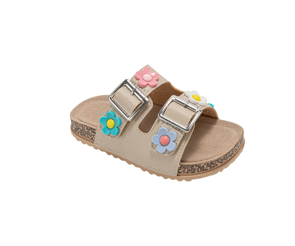 bebe Girl's Footbed Sandals - Lightweight and comfy, with Adjustable Buckles and Colorful Floral Charm Accents