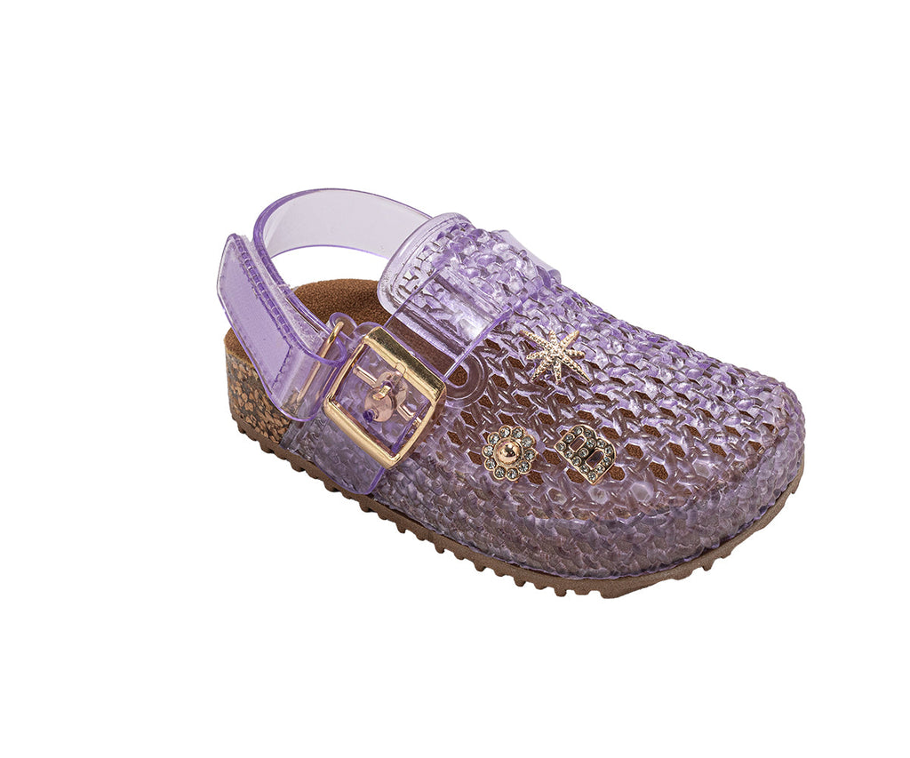 bebe Toddler Girl's Footbed Jelly Clogs & Slip-On Summer Shoes with Buckle Strap and Charm Accents