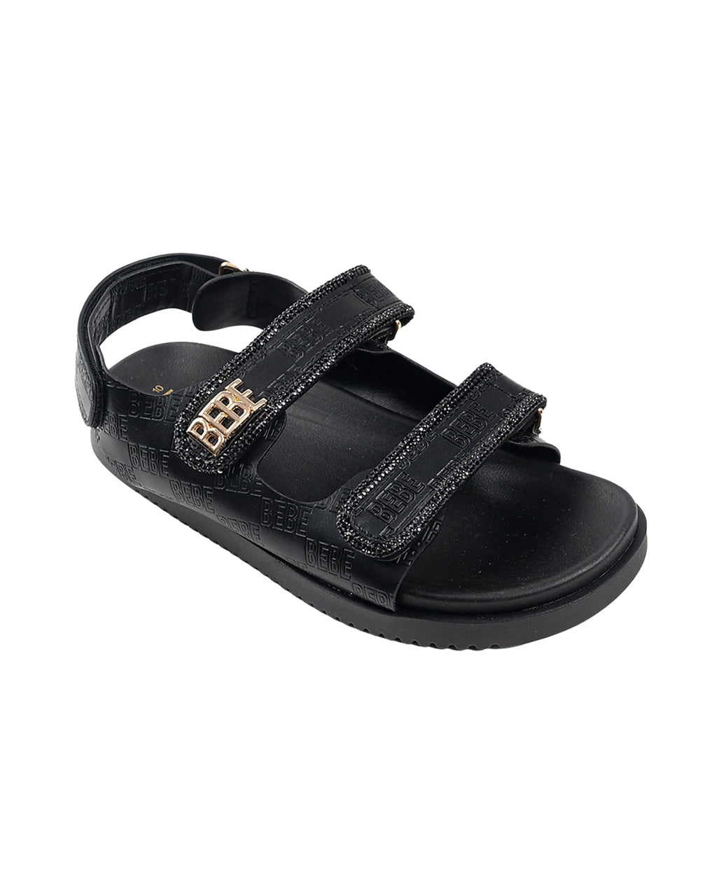 bebe Women's Sandal with Rhinestone Rope Binding and bebe Logo Rivet Detail