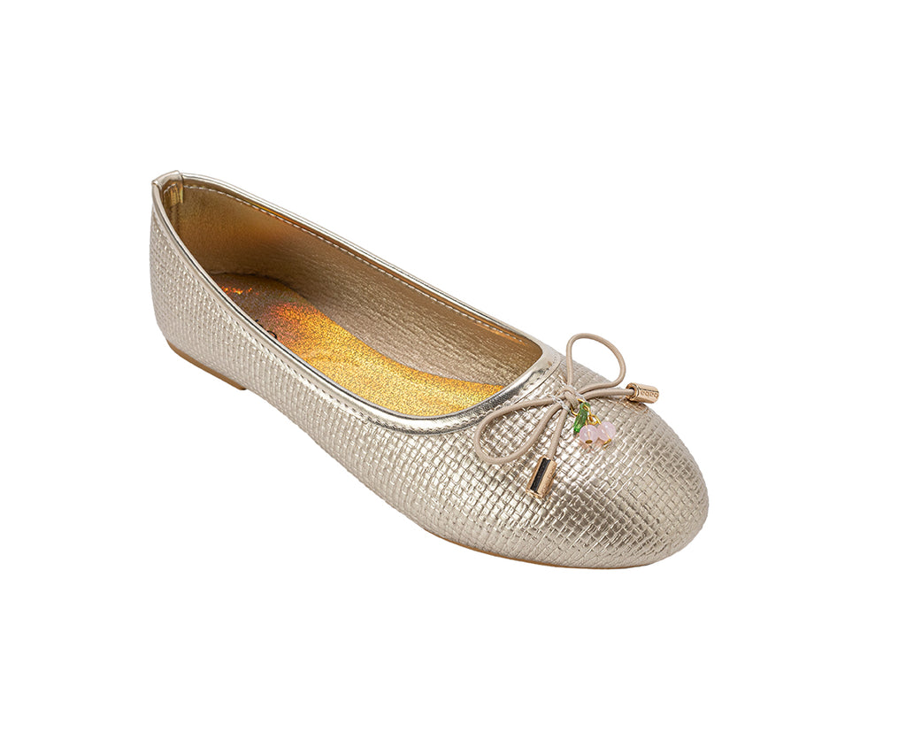 bebe Girl's Ballet Flats - with Cherry Charm, Elastic Bow, and Logo Aglets
