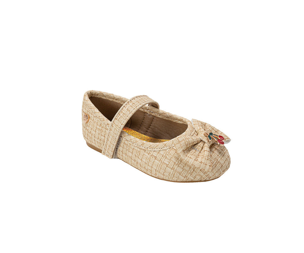 bebe Toddler Girl's Ballet Flat with Cherry Charm, Bow, and Heart Rivet