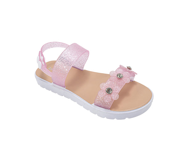 bebe Girls PCU Sandals – Cute Fashion Flat Summer Sandals for Girls with Glitter Flowers and Rhinestone Details