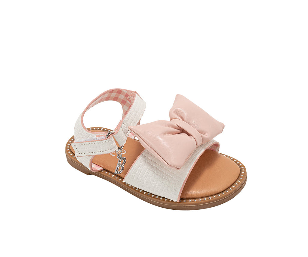 bebe Toddler Girl's Fashion Sandal - Comfy Dressy Shoes with Puffy Bow and Hanging Charm