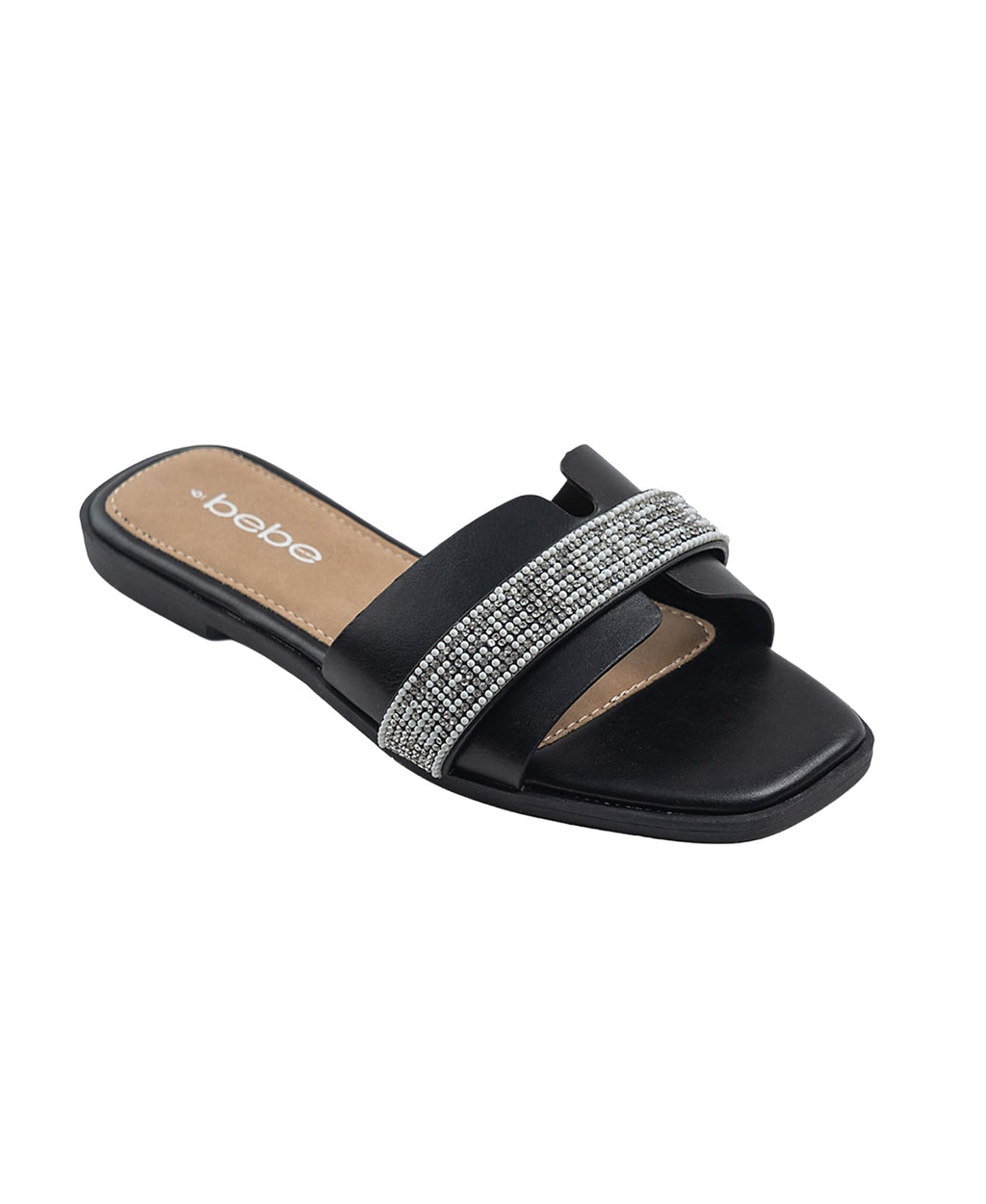 bebe Women's Fashion Sandal with Rhinestone and Pearl Embellished Strap