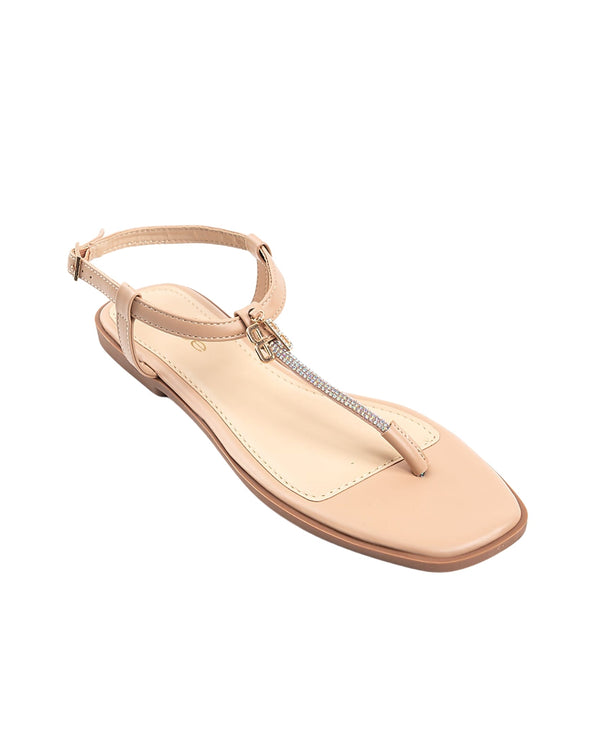 bebe Women's Fashion Sandal with T-Strap Upper, Rhinestones and Dangle Charms