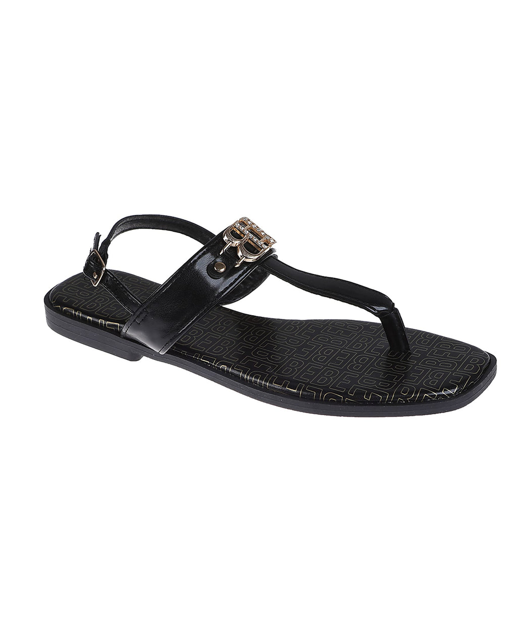 bebe Women's Fashion Sandal with Double B Hardware and Repeat Logo Sock Lining