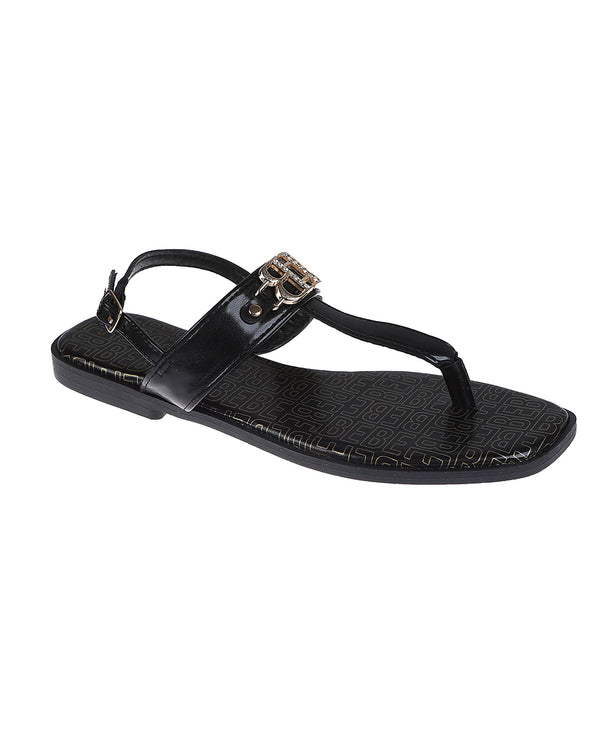 bebe Women's Fashion Sandal with Double B Hardware and Repeat Logo Sock Lining
