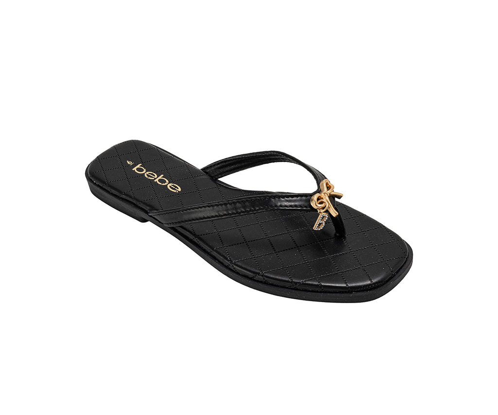 bebe Women's Sandals - Cute Flat Sandals for Women, Casual Shoes with Bow Charm