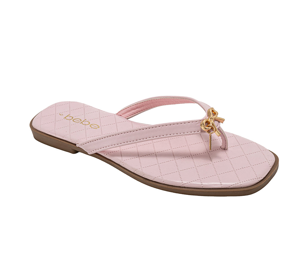 bebe Women's Sandals - Cute Flat Sandals for Women, Casual Shoes with Bow Charm