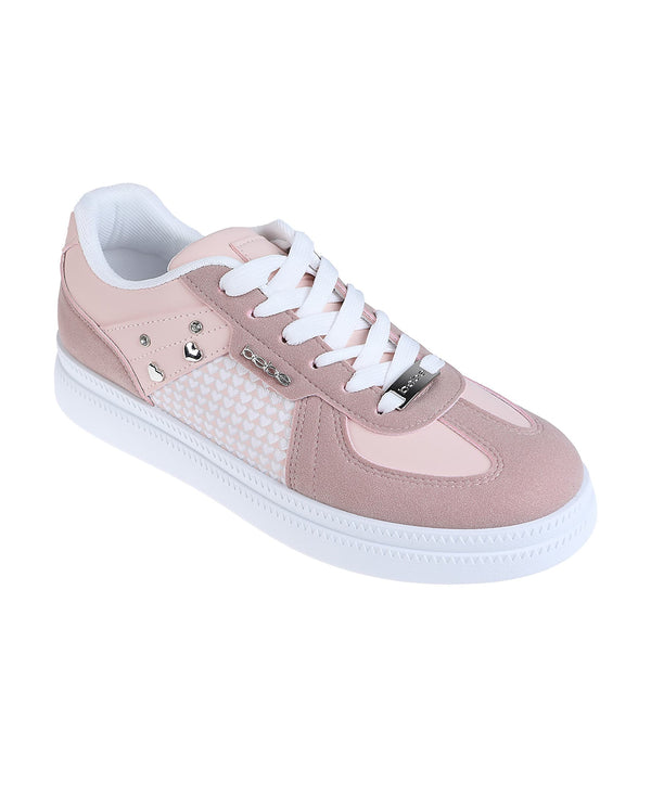 bebe Women's Sneaker with bebe Hardware, Novelty Charms, Heart Print