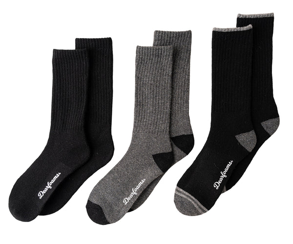 Dearfoams Men's Wool Blend Cushion Crew Socks 3-Pack