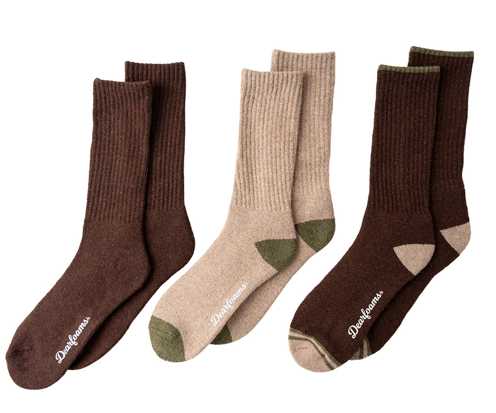 Dearfoams Men's Wool Blend Cushion Crew Socks 3-Pack