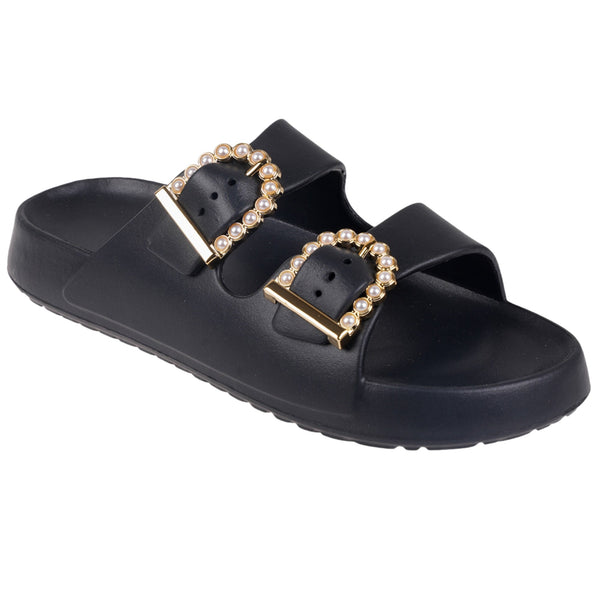 Foamwalk Womens' Sandals - Comfortable Double Buckle Beach Slides, Everyday Women's Slide Sandals