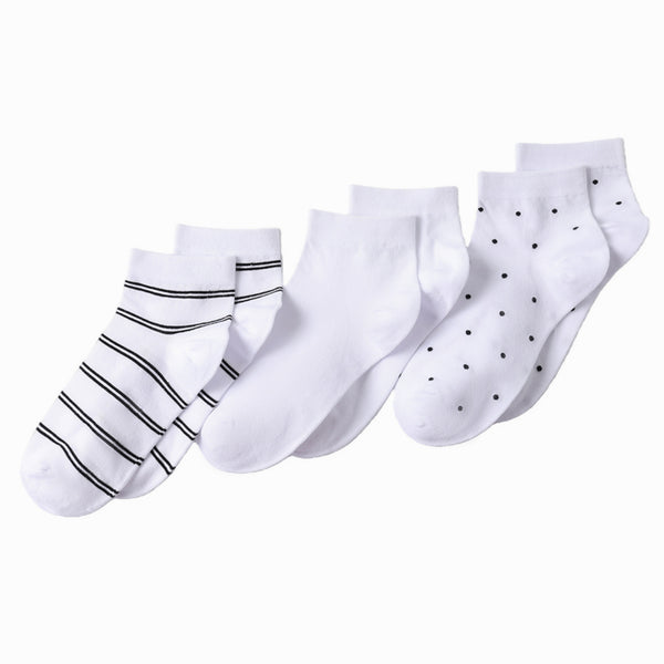Lands' End Women’s Socks - 3-Pack Cotton Stripe and Dot Quarter Socks