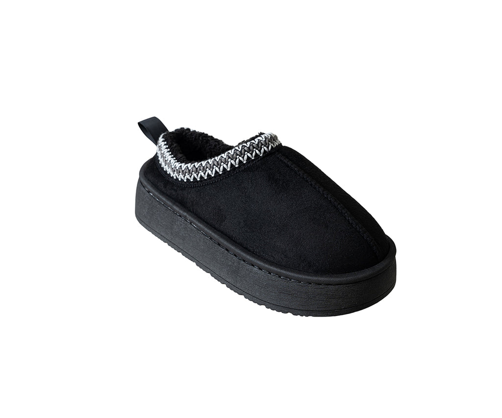 PIXIE BLOOM Women's Microsuede Platform Slipper with Embroidered Collar