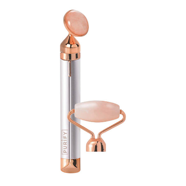Purify 2 in 1 Vibrating Face Roller, Electric Jade Roller Facial Massager for Wrinkles, Flaws, Eye Puffiness