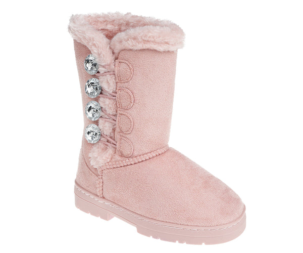 bebe Girl's Fur Lined Winter Boot with Rhinestone Details