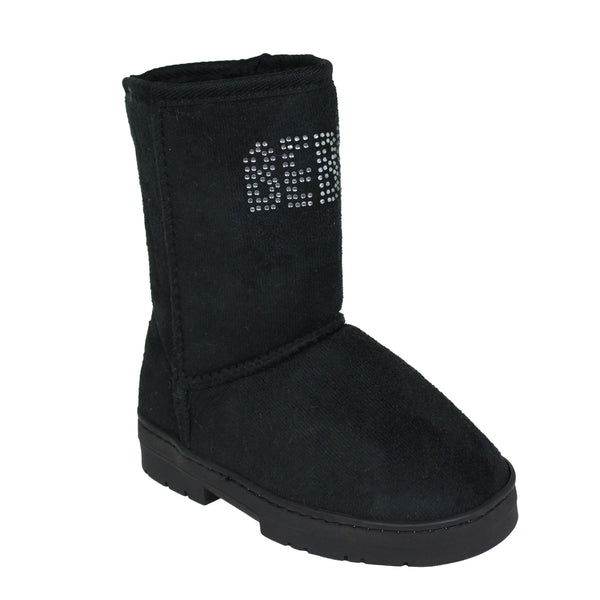 bebe Girl's Winter Boots Fur Boot Cuffs Sherpa Lined Shearling Microsuede Boots, Black