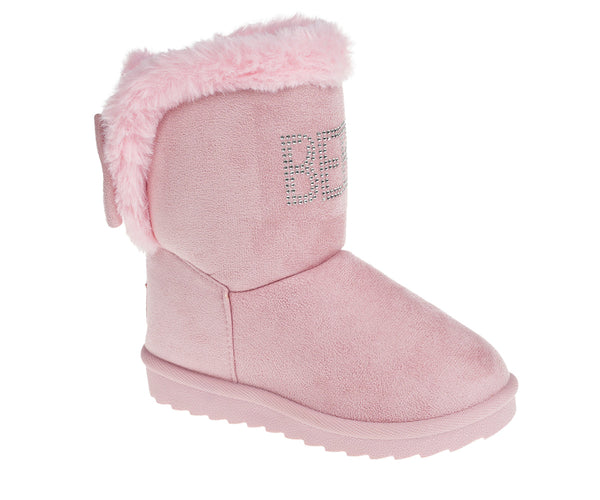 bebe Girl's Winter Boots Fur Boot Cuffs Sherpa Lined Shearling Microsuede Boots - Warm Boots For Toddler