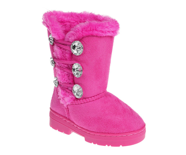 bebe Girl's Winter Boots Fur Boot Cuffs Sherpa Lined Shearling Microsuede Boots - Warm Boots For Toddler, Fuchsia/Light Pink