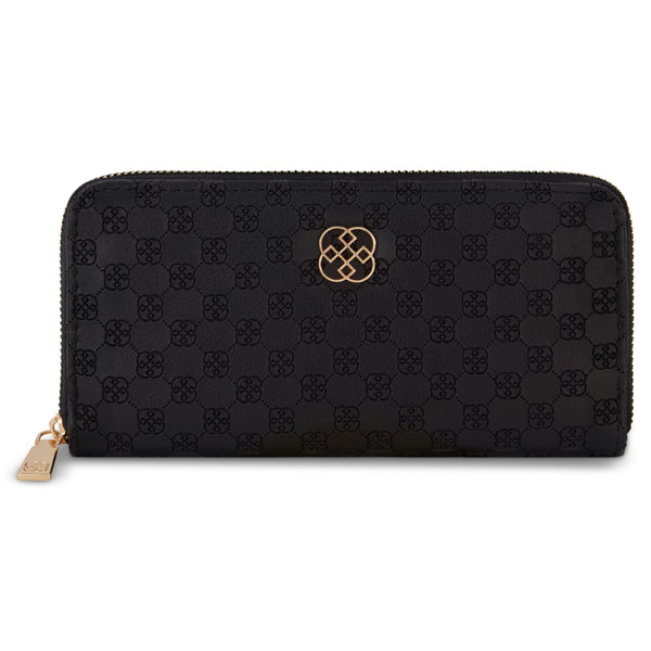 Daisy Fuentes Women's Single Zip Long Wallet - Debossed Monogram, Signature Logo, and Zip Around Closure