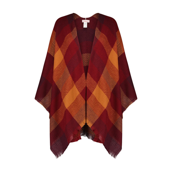 Rampage Women's Checkerboard Plaid Herringbone Woven Ruana Open Front Shawls - Stylish Wrap Cape