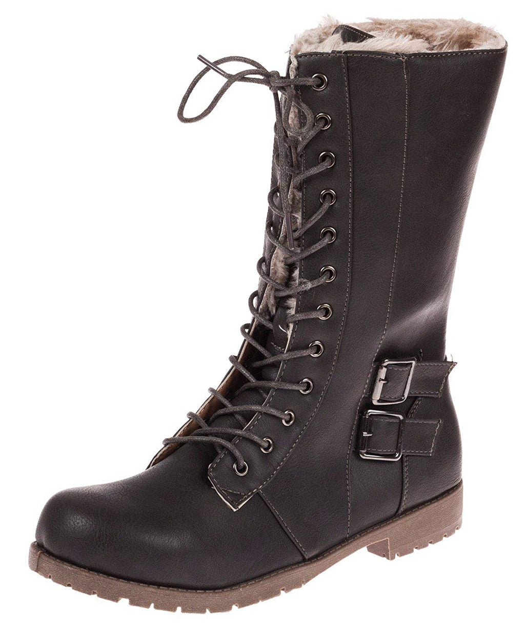 Chatties Ladies Faux Furlined Combat Winter Boots with Lug Sole