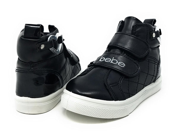 bebe Kids Girls High Top Velcro Strap Sneakers Shoes With Heart Embellishment (See More Colors and Sizes)