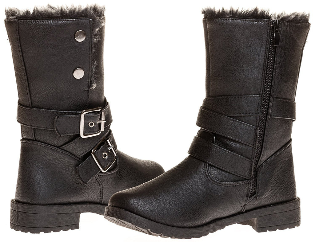 Sara Z Ladies Pu Moto Boot with Snap Closure (Black), Size 10