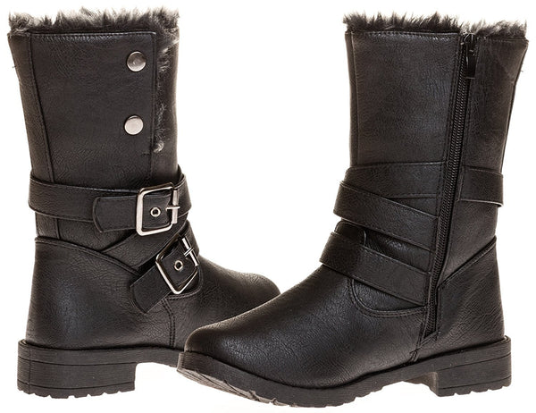 Sara Z Ladies Pu Moto Boot with Snap Closure (Black), Size 10