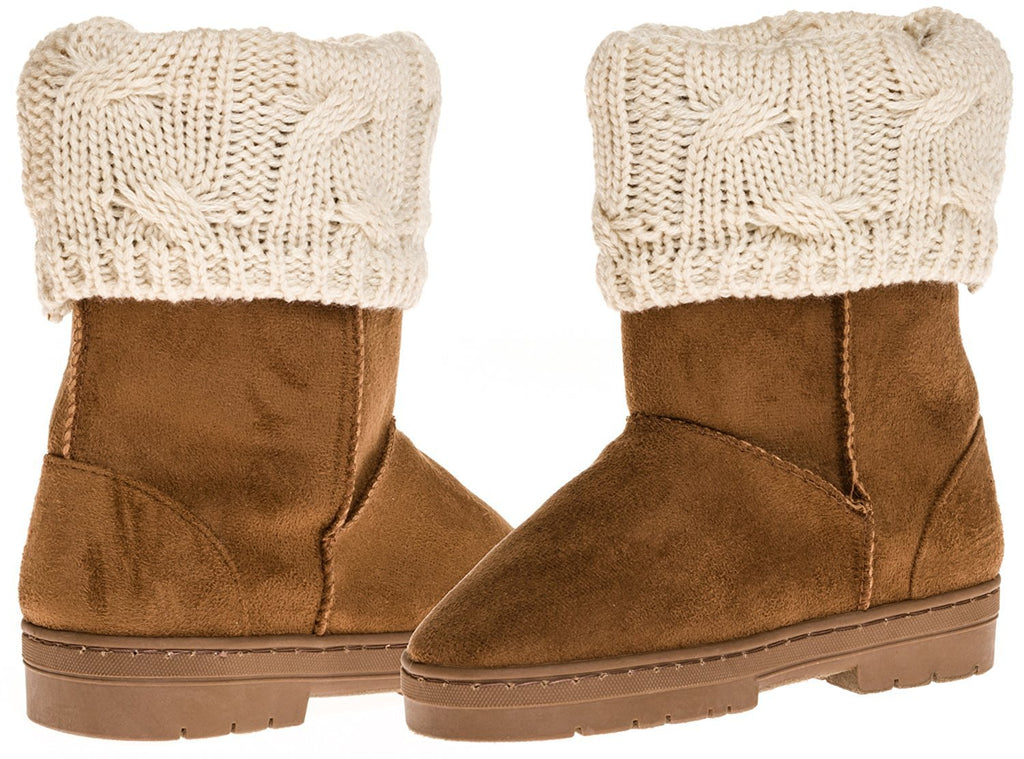 Sara Z Girl's Suede Lug Sole Winter Boot With Fold-Over Sweater Cuff (Cognac), Size 2-3