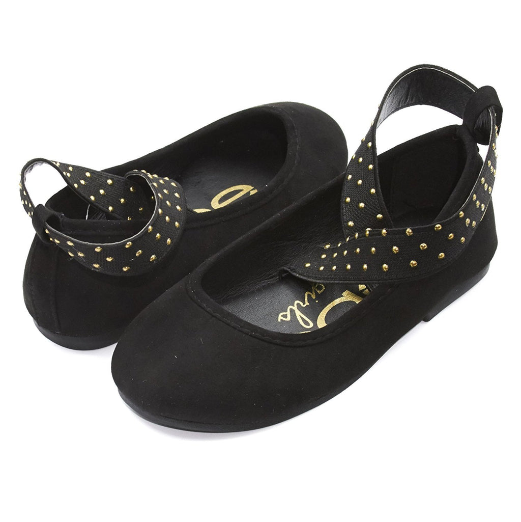 bebe Kids Girls Microsuede Ballet Flat Shoes With Studded Elastic Ankle Strap (See More Colors and Sizes)