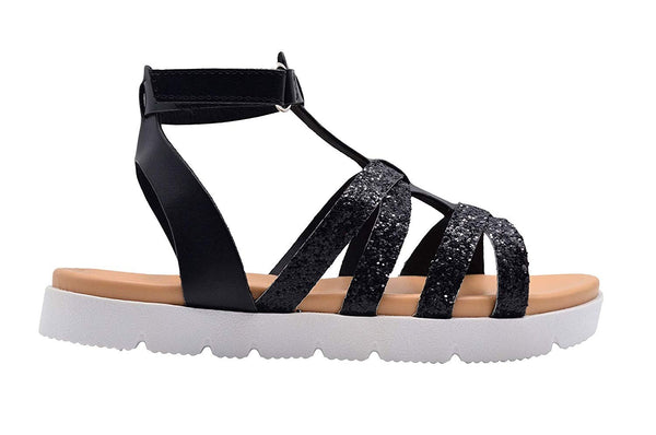 bebe Girls Fashion Sandals Gladiator Summer Flats with Glitter Upper