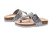 bebe Girls' Glitter Footbed Sandal Little Kid Big Kid Slip On Slide Shoe with Metallic Buckle