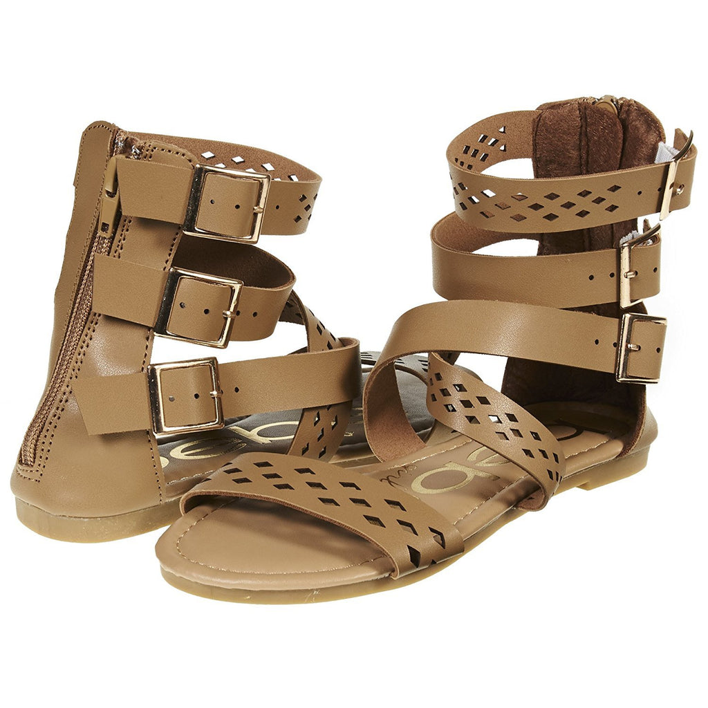 bebe Girls Triple Ankle Wide Strap Flat Sandals with Back Zipper (See More Colors and Sizes)