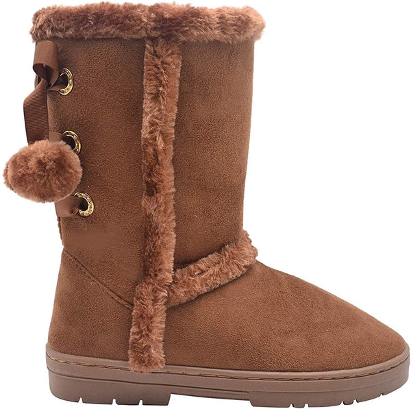 Via Rosa Womens 11 Inch� Mid High Tall Microsuede Winter Boots with Faux Fur Trim and Rhinestone Embellishment