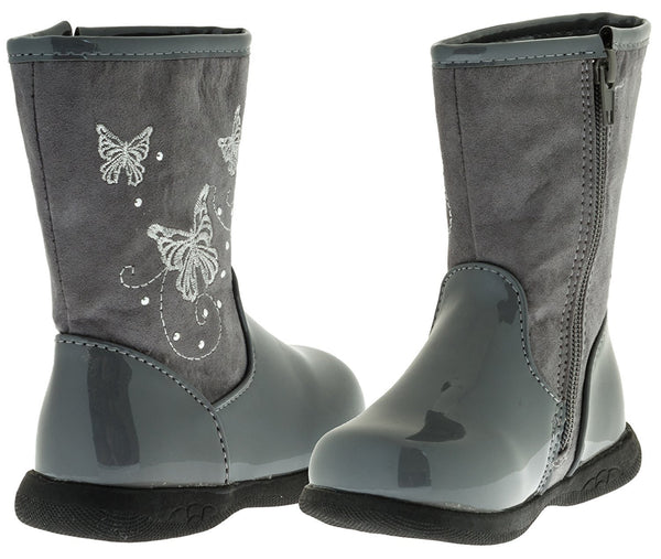 Sara Z Toddler Girls Patent/Matte Boots with Butterflies (Black), Size 7-8